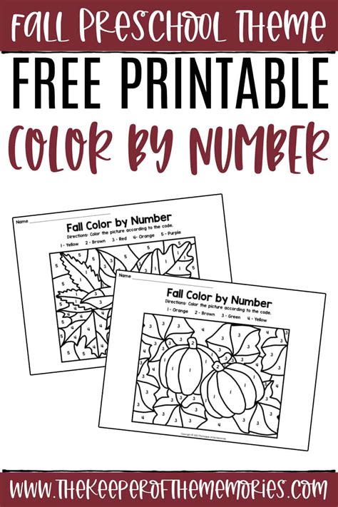 printable fall color  number preschool worksheets  keeper