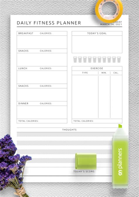 stationery paper workout routine planner exercise planner fitness