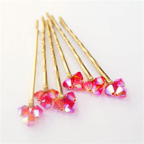 pink sparkly wedding hair pins set of 6 hair pins hair
