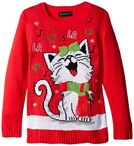 blizzard bay big girls happy kitty xmas sweater red white medium christmas sweaters funny