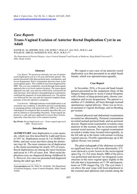 pdf trans vaginal excision of anterior rectal duplication cyst in an