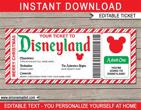 christmas disneyland gift ticket template surprise disneyland trip