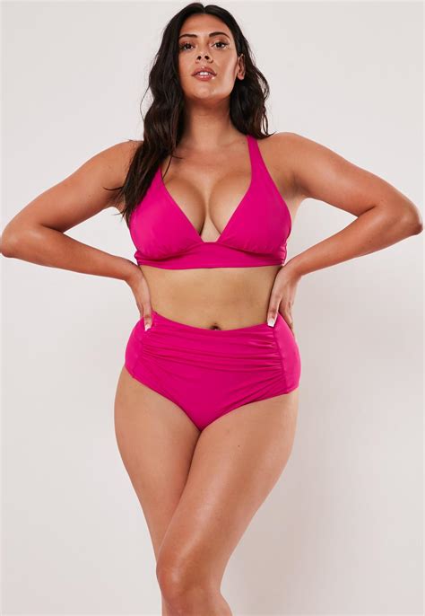 Plus Size Hot Pink Triangle Bikini Top Missguided