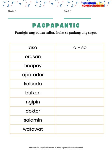 pagpapantig  filipino worksheets set   filipino homeschooler