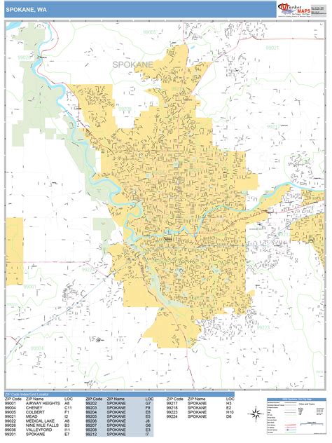 spokane washington wall map basic style  marketmaps mapsales