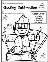 Grade Coloring Pages Worksheets Color Number Subtraction Math Winter Addition sketch template