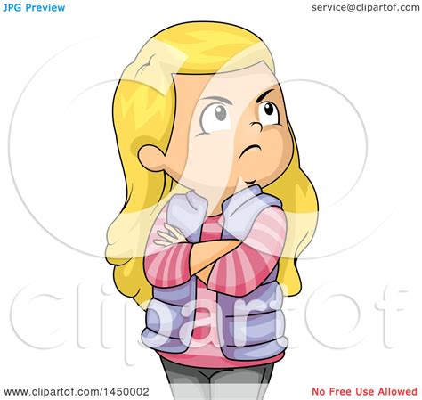 clipart graphic of a jealous blond white girl with folded arms royalty free vector