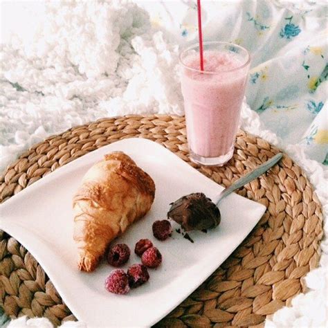 breakfast croissant cute food pink smoothie tumblr white breakfast pictures tumblr
