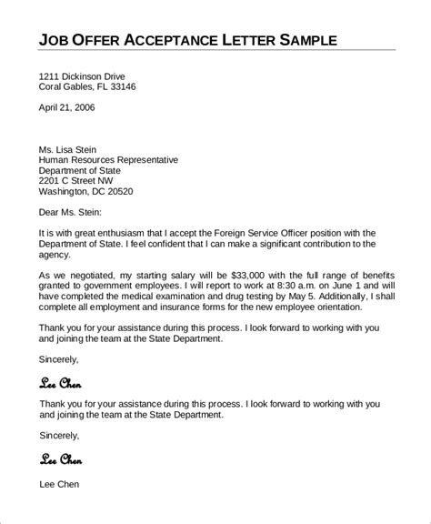 sample job acceptance letter templates  ms word