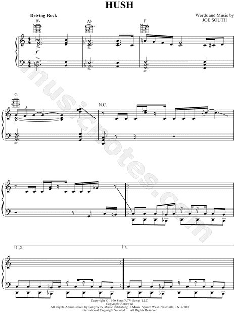 deep purple hush sheet music in c major transposable download