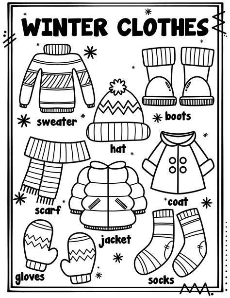 winter clothes coloring page snowman writing activities winter