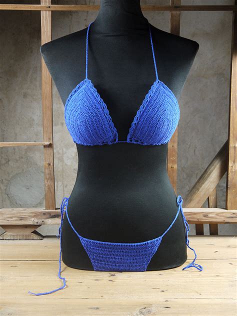 handmade crochet bikini suit sexy blue bikini beach crocheted