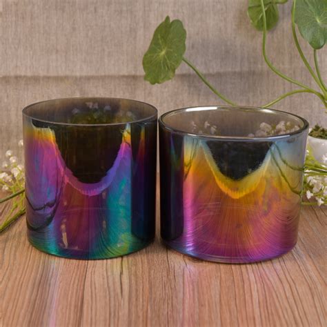 Ombre Iridescent Glass Candle Making Holder Cups Round Glass Candle Holder