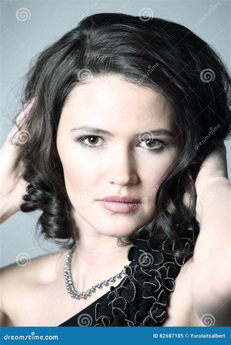 Portrait Of A Young Beautiful Dark Haired Woman Stock Image Image Of