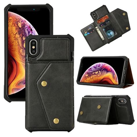 iphone  wallet case military grade drop protection flip leather rubber cover card slot