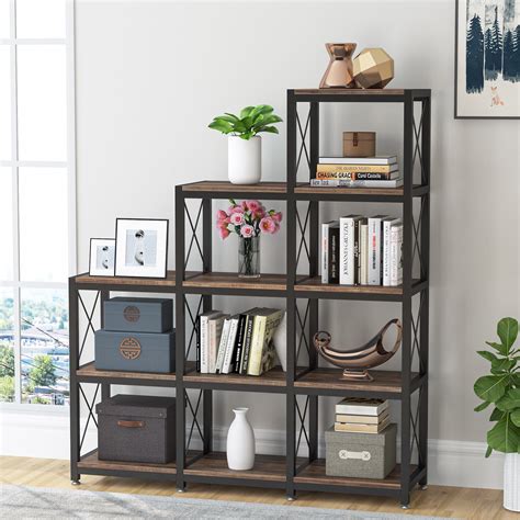 tribesigns  shelves etagere bookcase modern  cubes stepped bookshelf industrial ladder