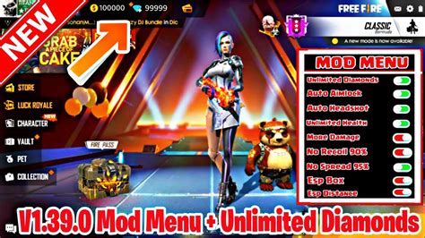 fire mod menu hack apk obb  unlimited diamonds