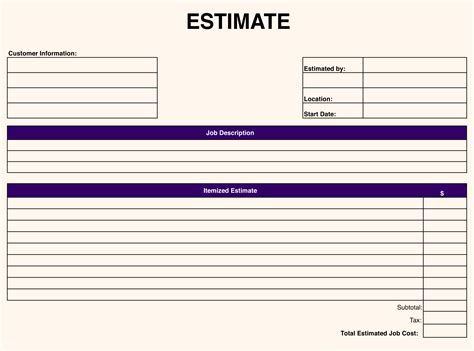 construction  printable estimate forms  printable templates