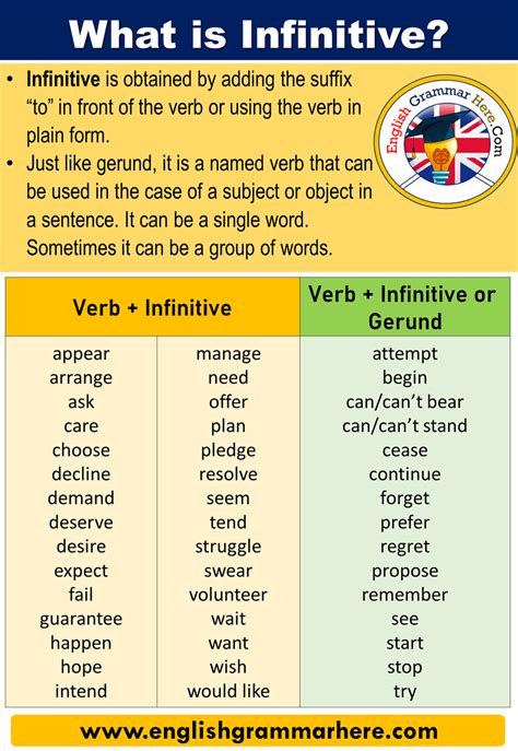 infinitive definitions examples  verb infinitive list