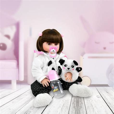 boneca reborn realista 100 silicone menina panda olho castanho 48cm