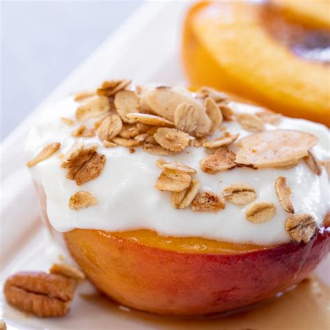 simple baked breakfast peaches  red spatula