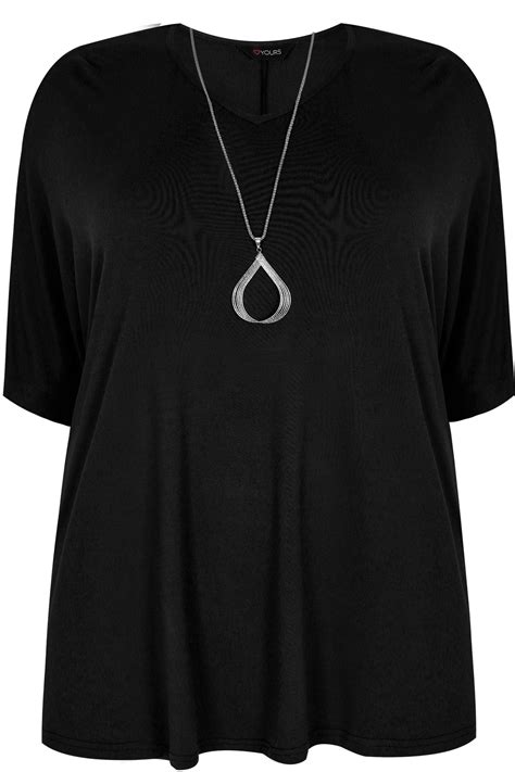 black jersey top with free necklace plus size 16 to 36