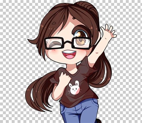 chibi anime girl with black hair and glasses