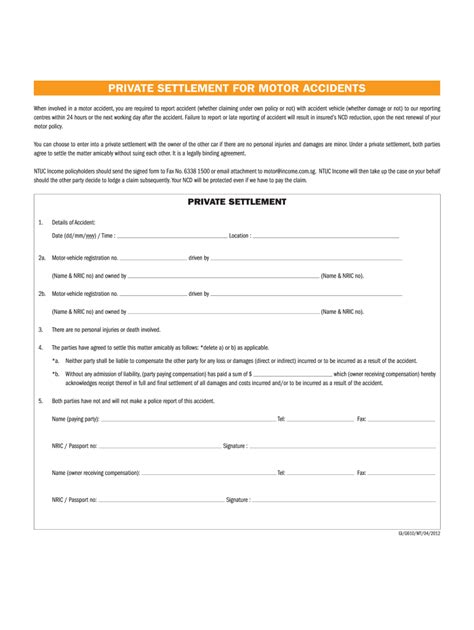 private pay agreement printable car accident settlement agreement form