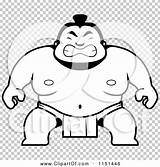 Sumo Crouching Guy Outlined Coloring Clipart Vector Cartoon Thoman Cory sketch template