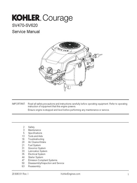 kohler courage  service manual en carburetor gasoline