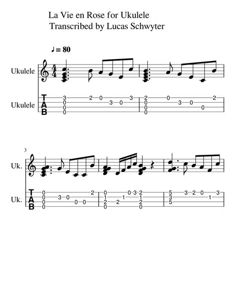 la vie en rose  ukulele transcribed  lucas schwyter sheet