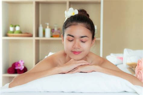 young asian woman massage spa treatment  spa salone stock image