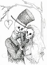 Skeleton Bride Groom Drawing Wedding Dead Halloween Gothic Steampunk Print Ink Valentine Pen Drawings Paintingvalley Etsy Card Item sketch template