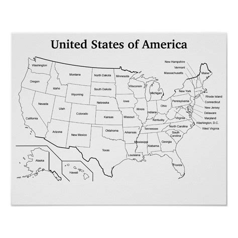united states outline map  state names poster zazzle united