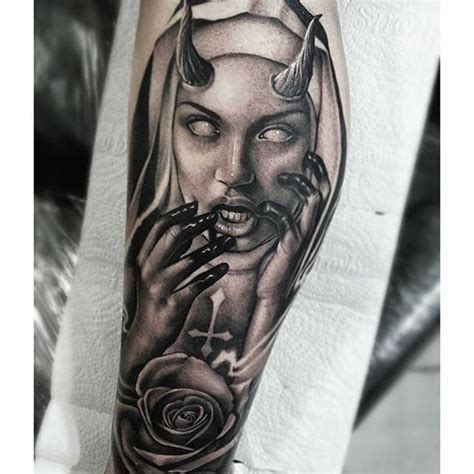 Horned Nun Tattoo By Samurai Tattoo Nun Scary Horrifying Creepy