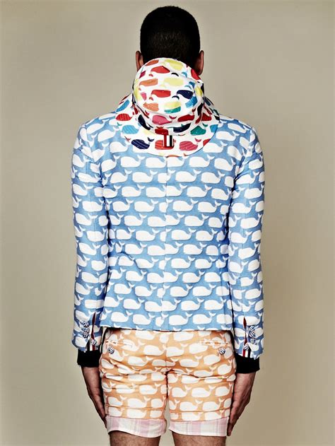 fusion  effects trendology thom browne ss  mens blue whale jacket