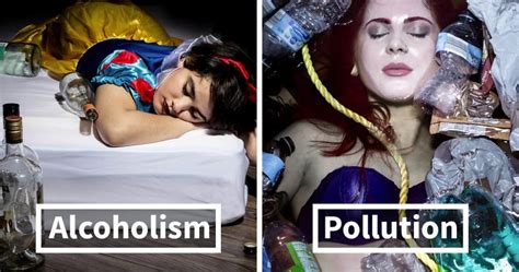 sobering photo series shows disney princesses struggling with real life problems