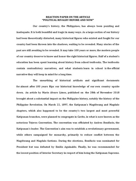 reaction paper political rivalry     philippines