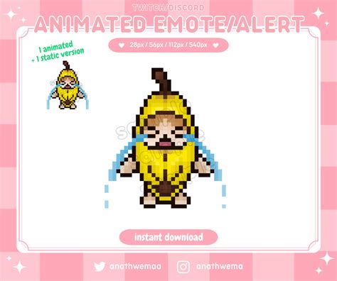 Animated Static Crying Banana Cat Meme Twitch Emote Alert Discord