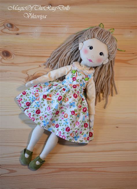 handmade cloth doll embroidered doll soft fabric doll dress  rag