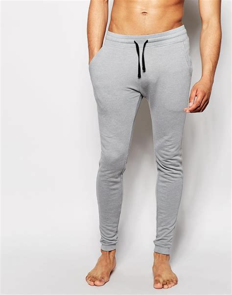 lyst asos loungewear super skinny joggers  gray  men