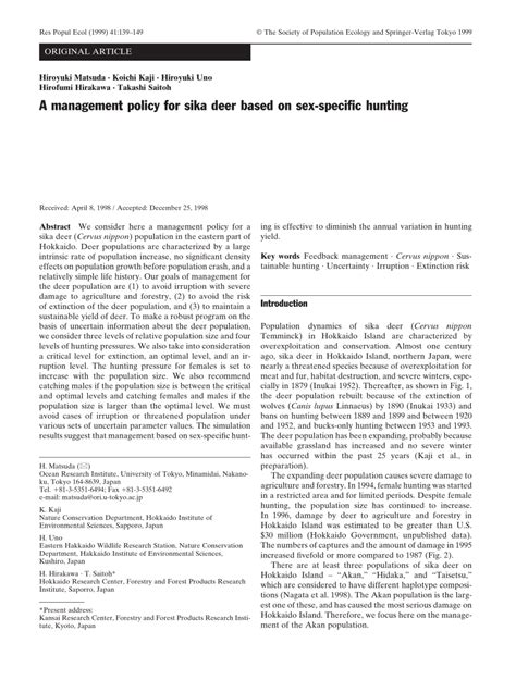 Pdf A Management Policy For Sika Deer Based On Sex Specific Hunting