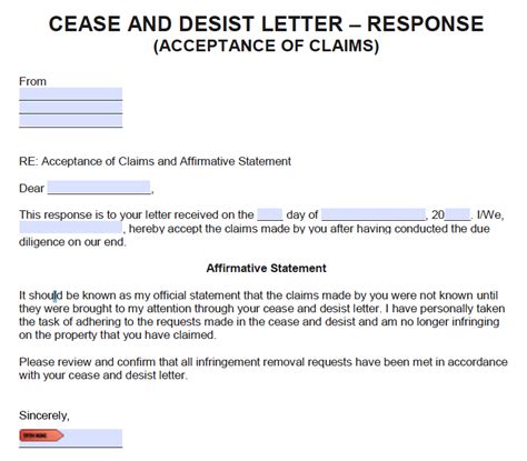 free cease and desist response letters templates and samples pdf