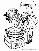 Washing Clothes Coloring Girl Dolly Apron Socks Tub Scrubbing Soap Clean Description Little sketch template