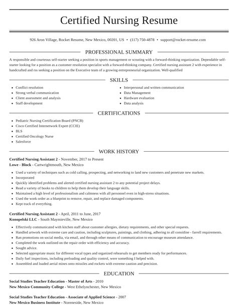 certified nursing assistant  resumes rocket resume