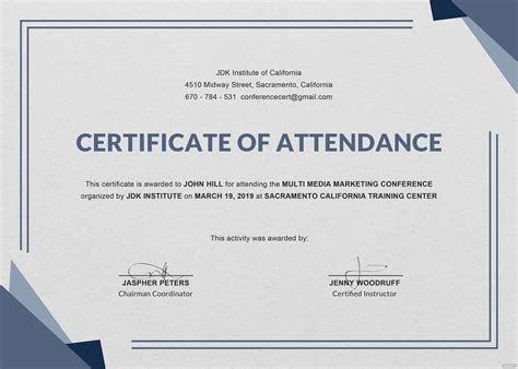 certificate  attendance conference template popular professional