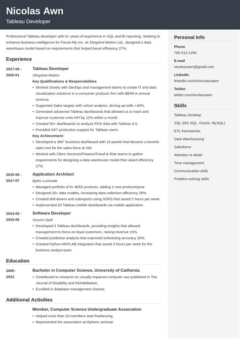 tableau developer resume  template cubic resume examples job