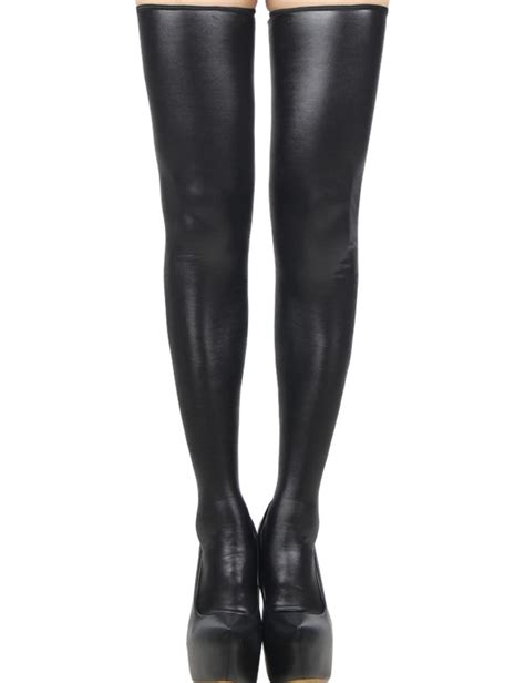 Super Deal Black Leather Stockings Erotic Back Zipper Women Thigh High