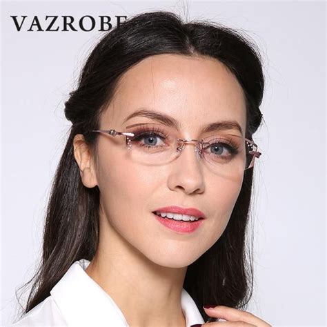 Vazrobe Rimless Glasses Frame Women Rhinestone Elegant Ladies Eyeglass