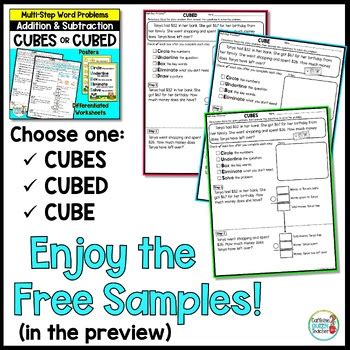 cubes math strategy worksheets  multi step addition  subtraction